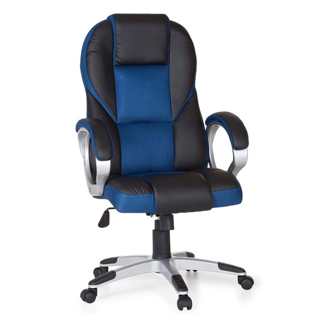 Fauteuil Gaming KABEM, Design Sportif, Grand Rembourrage, Noir et Bleu