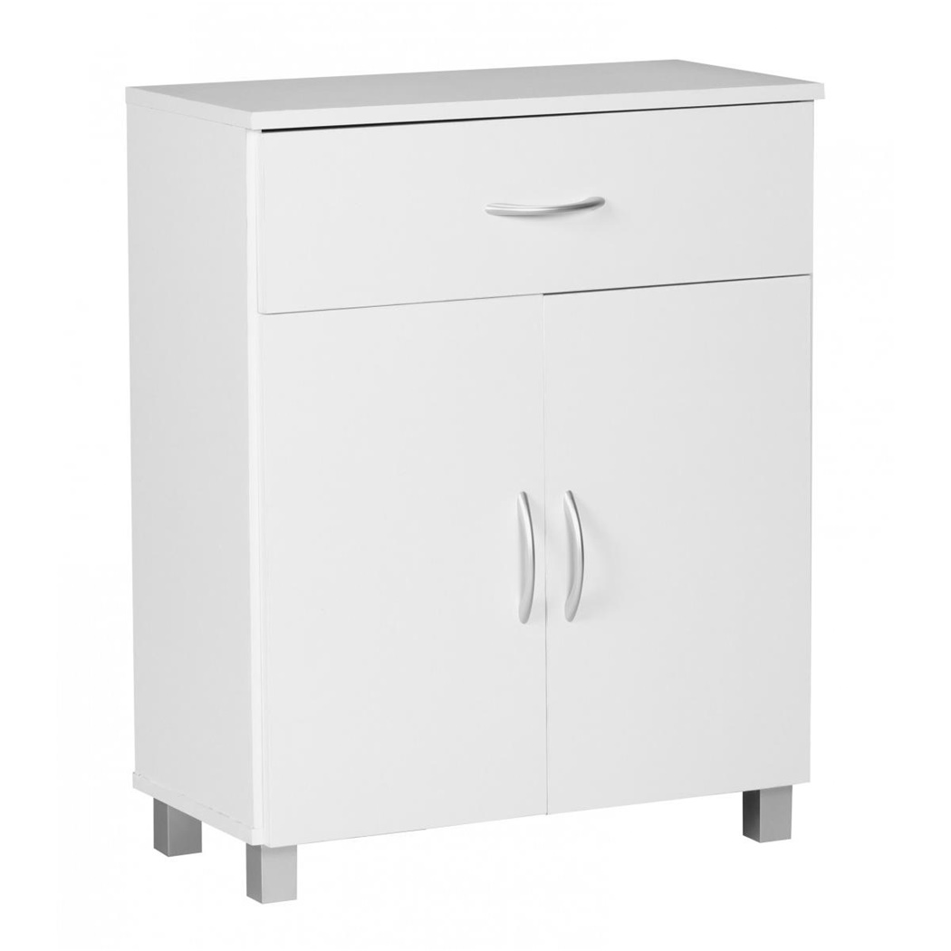 Commode THOR, 60x75x30cm, 1 Tiroir et 2 Portes, en Bois, couleur Blanc