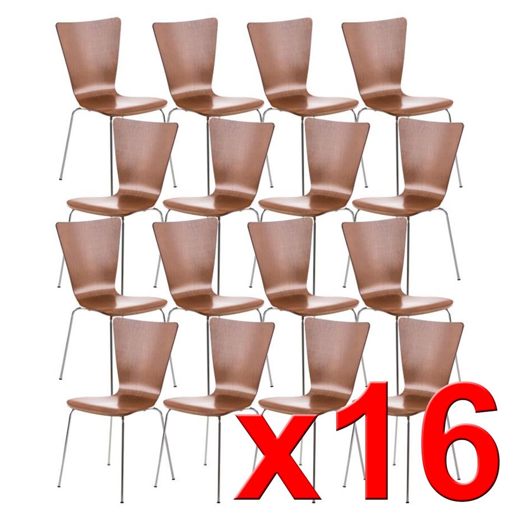 Lot de 16 Chaises visiteur LYON, Empilables, en Bois, Marron Cerisier