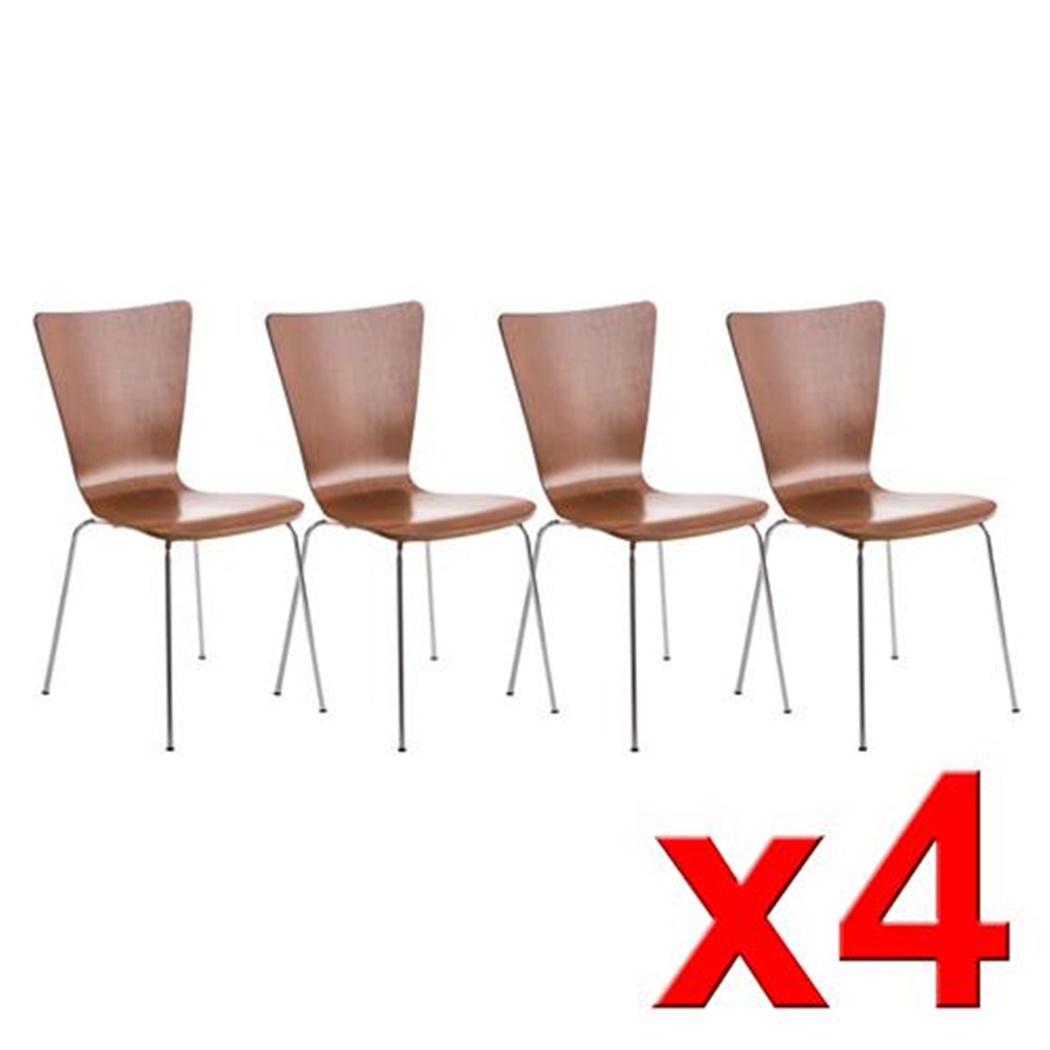 Lot de 4 Chaises visiteur LYON, Empilables, en Bois, Marron Cerisier