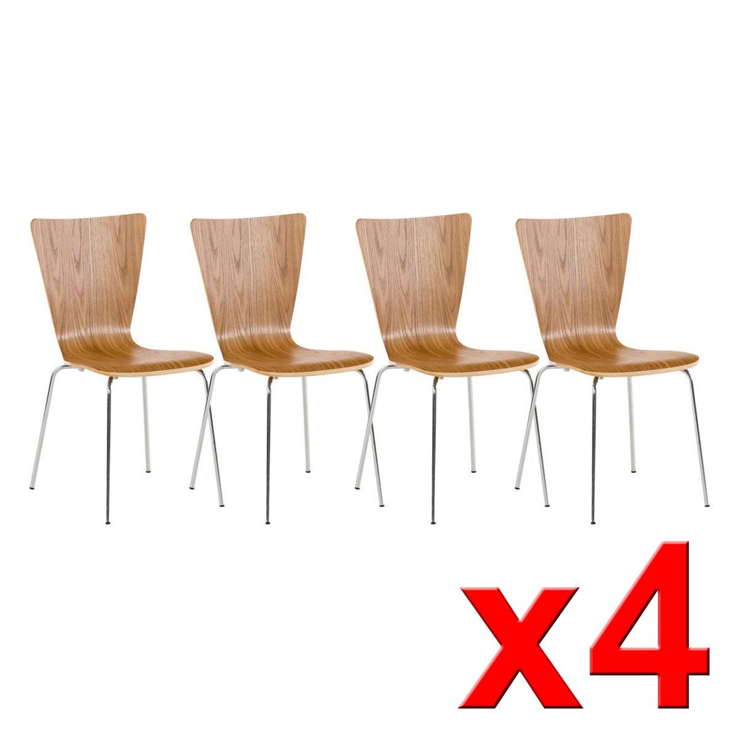 Lot de 4 Chaises visiteur LYON, Empilables, en Bois, Marron Chêne