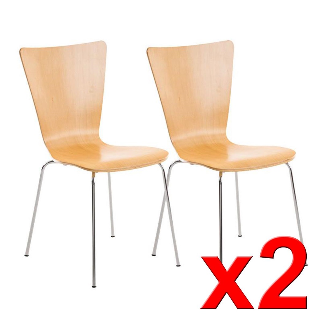 Lot de 2 Chaises visiteur LYON, Empilables, en Bois, Marron Clair