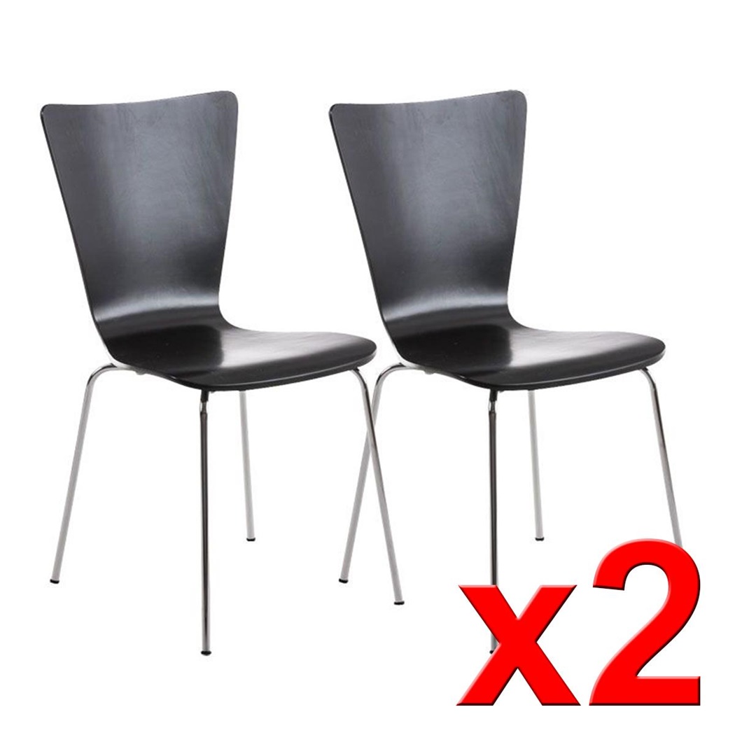 Lot de 2 Chaises visiteur LYON, Empilables, en Bois, Noir