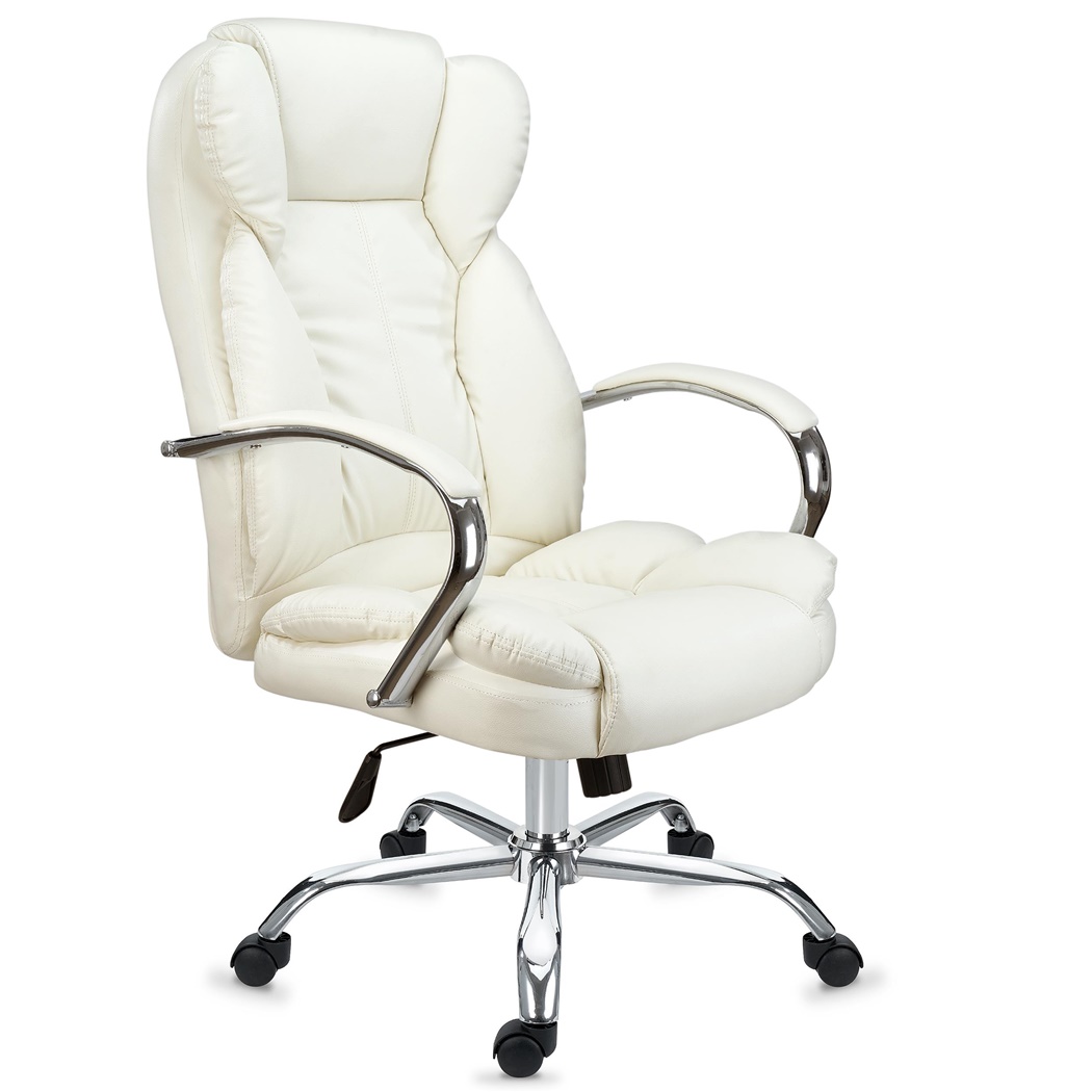 DEMO# Fauteuil de bureau KANSAS, résistant jusqu'à 150kg!! Grande qualité, fabriqué en acier et cuir, Crème