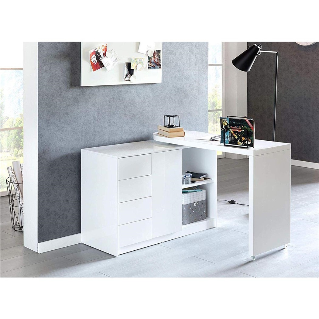 Bureau modulable EDEN, Dimensions 166x42x77 cm, en Bois, Blanc