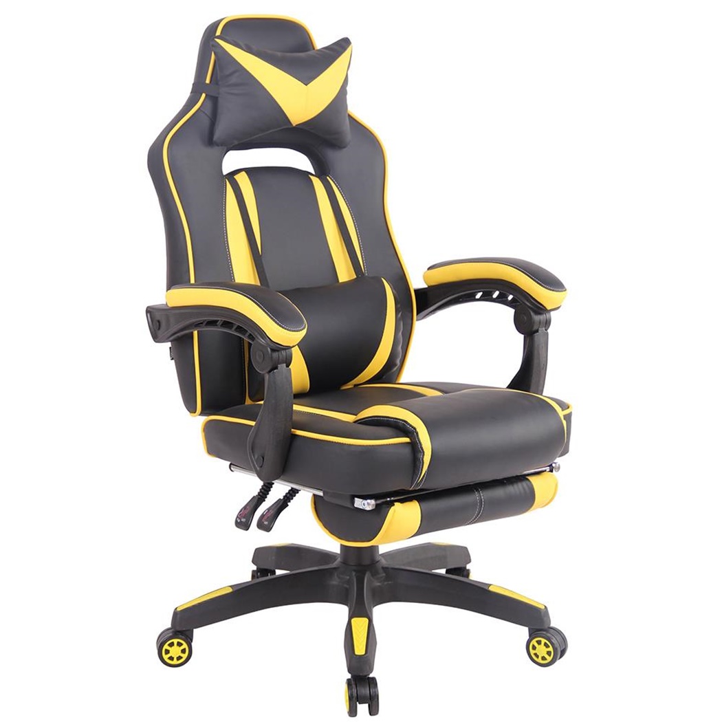 Fauteuil gaming MARQUEZ, Repose-Pieds Extensible, en Cuir, Noir et Jaune