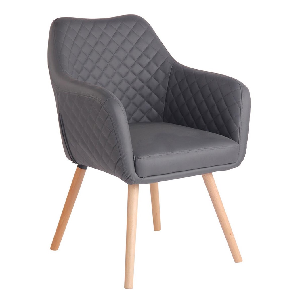 Chaise Visiteur BASILEA, Confortable, Pieds en Bois couleur Hêtre, Cuir, Gris