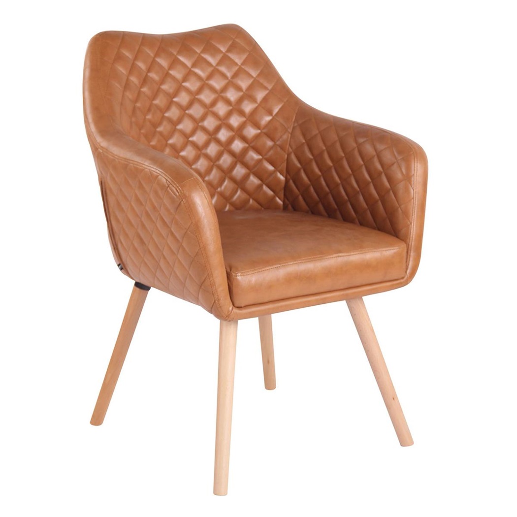 Chaise Visiteur BASILEA, Confortable, Pieds en Bois couleur Hêtre, Cuir, Marron Clair