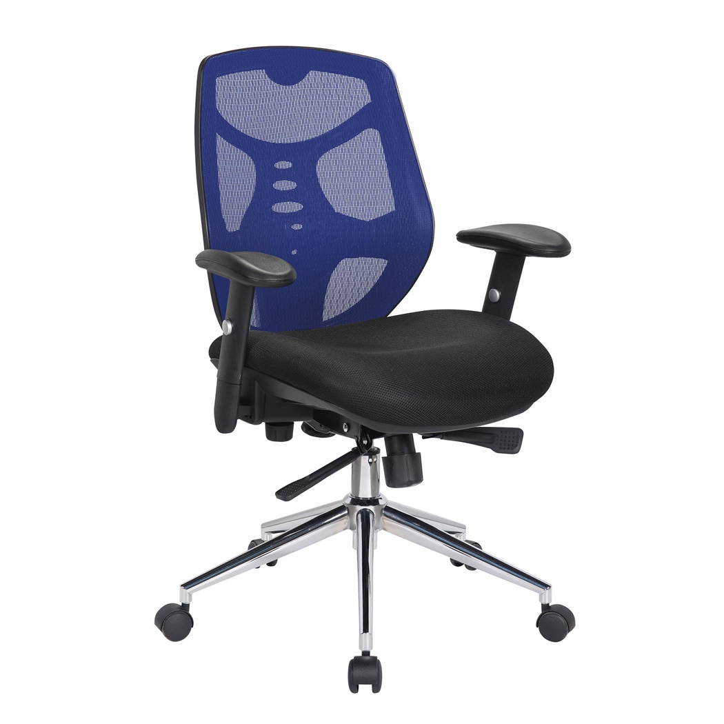 Chaise Ergonomique MANTRA, Utilisation 8H, Support Lombaire, Accoudoirs Ajustables, Bleu