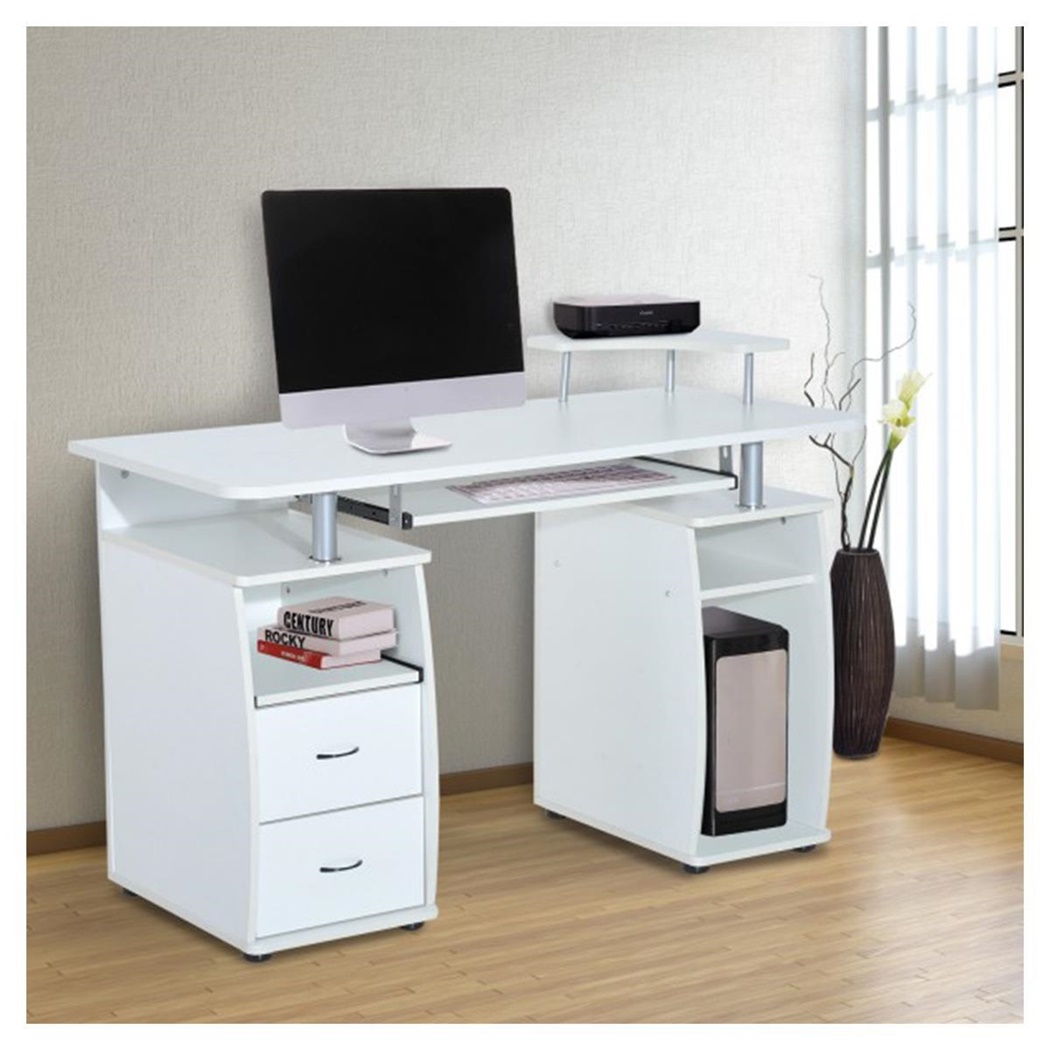 Bureau informatique GRISO, Dimensions 120x55x85 cm, en Bois, couleur Blanc