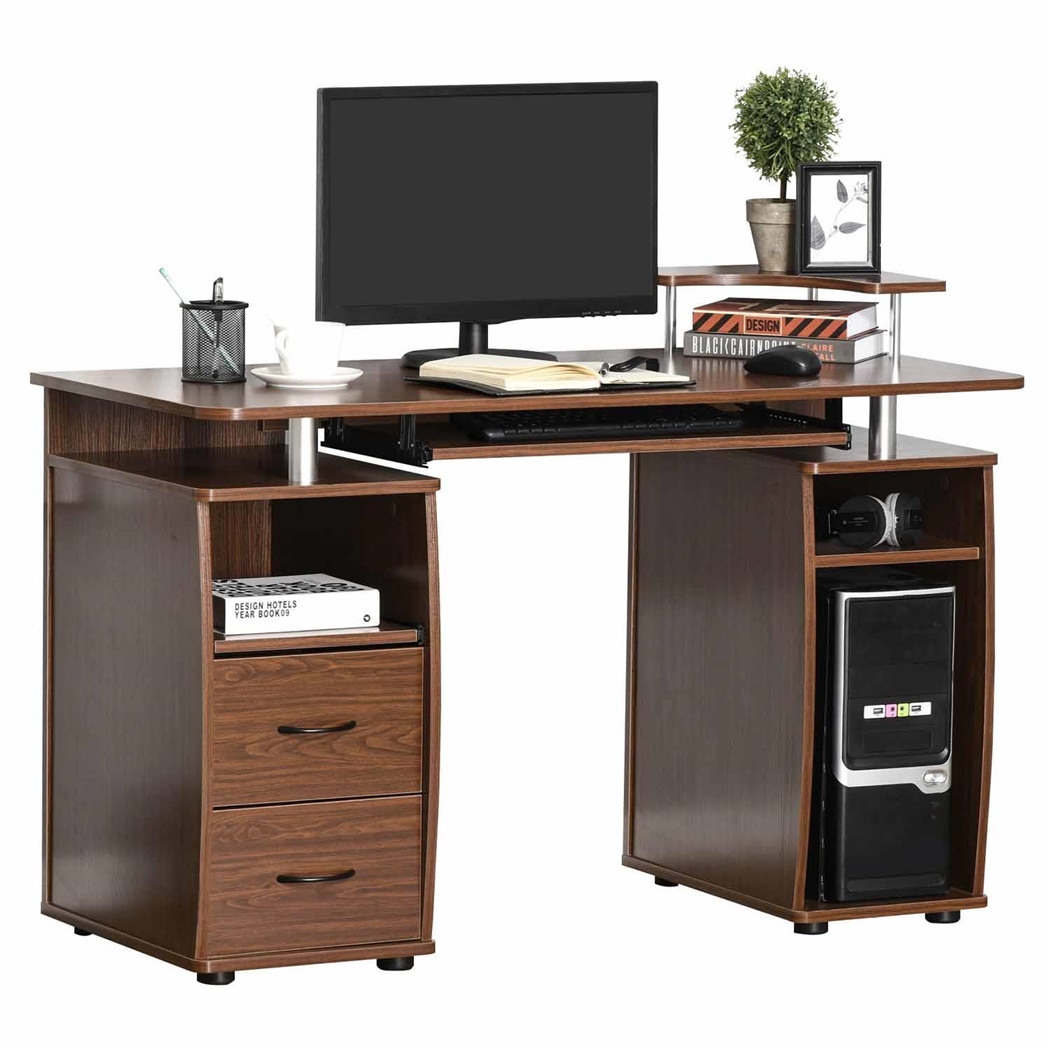 Bureau informatique GRISO, Dimensions 120x55x85 cm, en Bois, couleur Cerisier