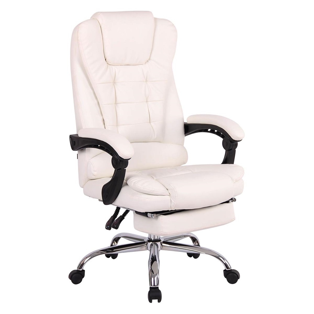 Fauteuil de bureau JAMES, Grand Rembourrage, Repose-pieds, en Cuir Blanc