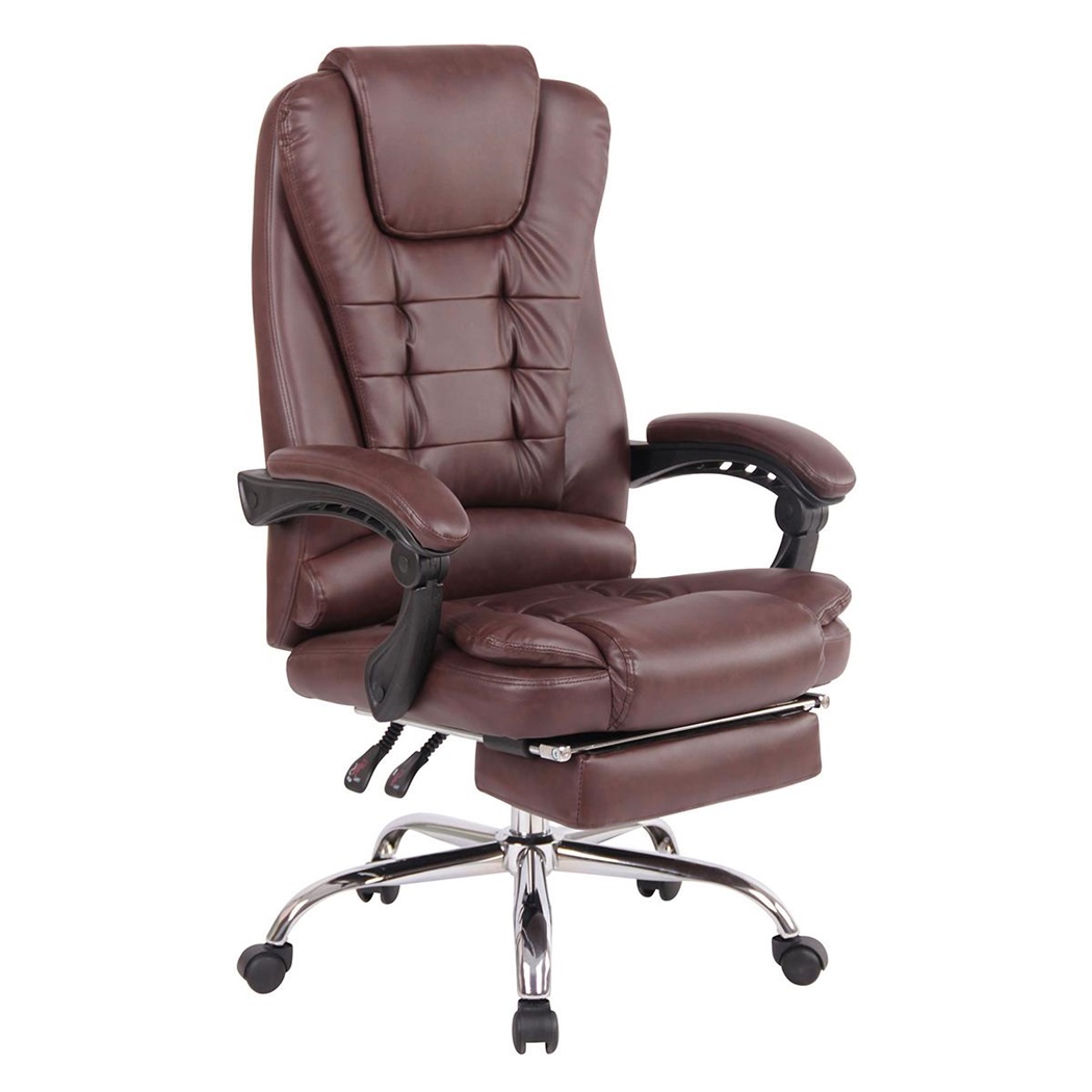 Fauteuil de bureau JAMES, Grand Rembourrage, Repose-pieds, en Cuir Bordeaux