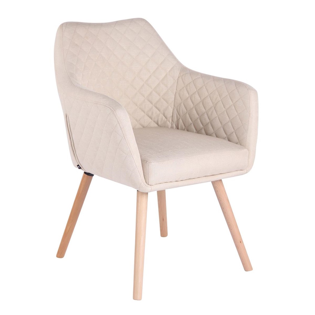Chaise Visiteur BASILEA TISSU, Confortable, Pieds en Bois couleur Hêtre, Crème