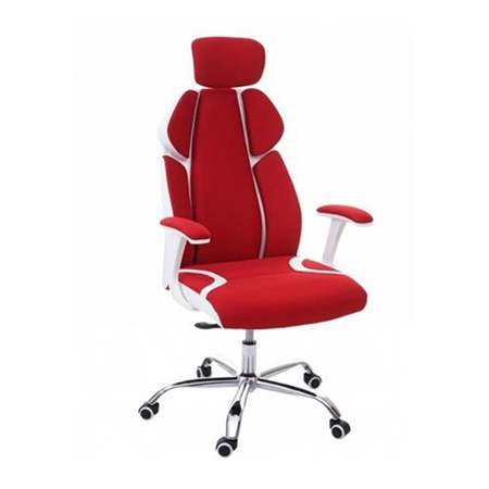 Chaise de Bureau TUXON WHITE, Design Exlusif et Ergonomique, Piétement en Métal, en Tissu, Rouge