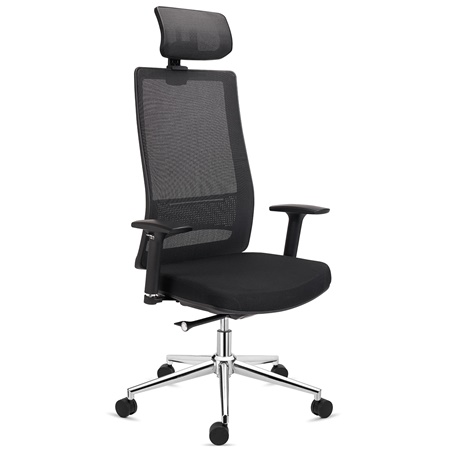 Chaise Ergonomique SANTOS, Appui-tête, Utilisation Professionnelle 8h, en Noir