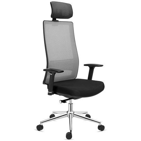 Chaise Ergonomique SANTOS, Appui-tête, Utilisation Professionnelle 8h, en Gris