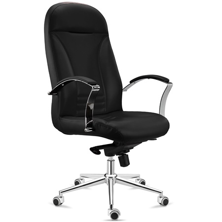 Fauteuil de Bureau CANCUN, Rembourrage Épais, Dossier Haut, en Cuir Noir