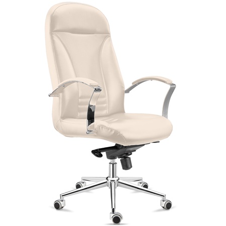 Fauteuil de Bureau CANCUN, Rembourrage Épais, Dossier Haut, en Cuir Crème