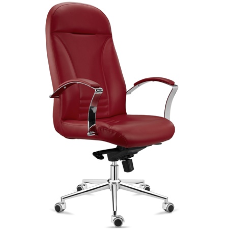 Fauteuil de Bureau CANCUN, Rembourrage Épais, Dossier Haut, en Cuir Authentique Bordeaux