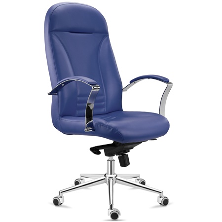 Fauteuil de Bureau CANCUN, Rembourrage Épais, Dossier Haut, en Cuir Authentique Bleu