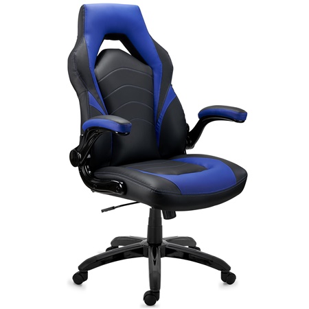 Chaise Gaming NITRO, Grand Rembourrage, Accoudoirs Rabattables, en Cuir, Noir et Bleu