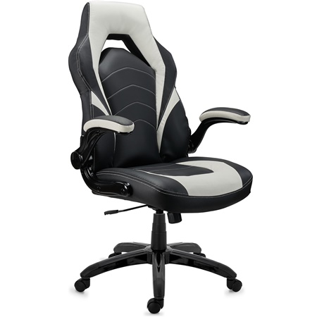 Chaise Gaming NITRO, Grand Rembourrage, Accoudoirs Rabattables, en Cuir, Noir et Blanc