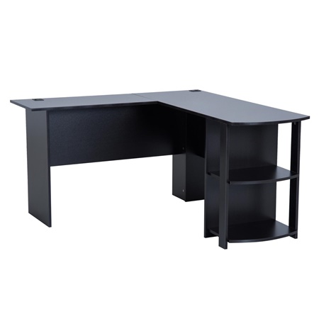 Bureau Informatique d'Angle, DAVEN, 136x130x72 cm, avec Rangements, en Bois, Noir 