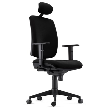 DEMO# Chaise ergonomique PIERO, Appui-tête et Accoudoirs Ajustables, en Tissu Noir