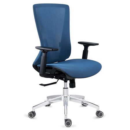 Chaise Ergonomique EVANS, Utilisation 8h, Piétement Métallique, en Tissu et Maille, Bleu