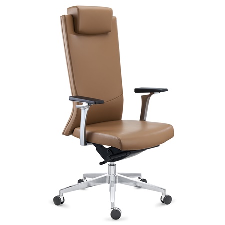 Fauteuil de bureau TELMO, Grande Qualité, Élégance et Confort, Cuir Authentique Marron Clair