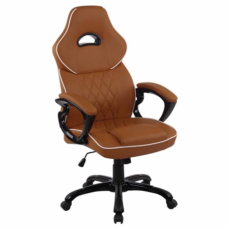 Fauteuil de Bureau LEROY, Mécanisme Basculant, Modèle XXL, en Cuir Marron Clair