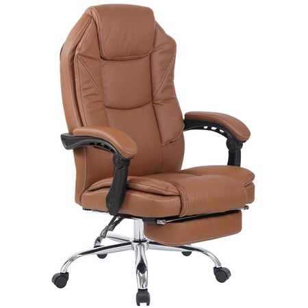 Fauteuil de bureau CASTI, Repose-pieds Extensible, Grand Rembourrage, Cuir, Marron Clair