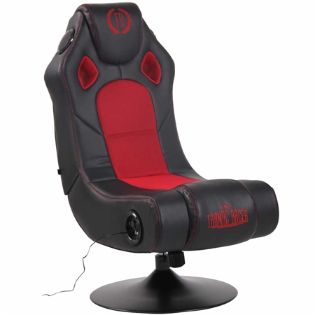 Fauteuil Gaming TAUKEN, Système Audio intégré, Confortable, Design Sportif, en Cuir, Noir/Rouge