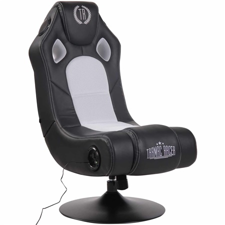 Fauteuil Gaming TAUKEN, Système Audio intégré, Confortable, Design Sportif, en Cuir, Noir/Blanc