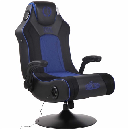 Fauteuil Gaming TAUKEN PLUS, Système Audio intégré, Confortable, Design Sportif, en Cuir, Noir/Bleu