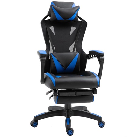 Chaise Gaming BLUR, Design Exclusif, Inclinable, Coussins pour Lombaires et Cervicales, Noir et Bleu