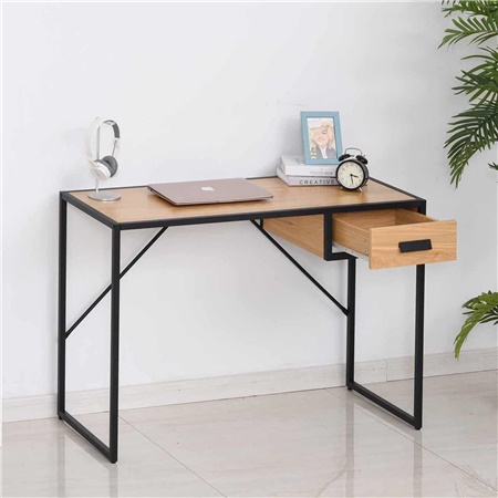 Bureau informatique PAINE, 110x45x76cm, Design Exclusif, Bois et Métal, couleur Hêtre 