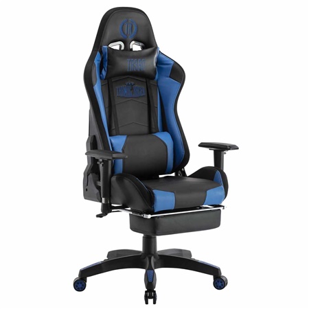 Fauteuil Gamer TURBO LED avec Repose-pieds, Dossier Inclinable, Coussin lombaire et cervical, Noir/ Bleu