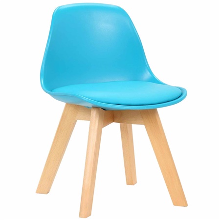 Chaise Visiteur pour Enfant LYNA, Piétement en Bois, Revêtement en Cuir Bleu