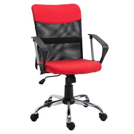 Chaise de Bureau AVEIRO, Mécanisme Basculant, en Maille Respirable et Tissu, Rouge