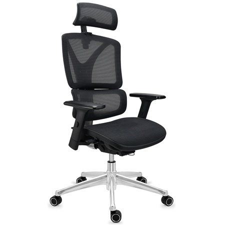 DEMO# Chaise Ergonomique APOLO, Grande Ergonomie, Structure Métallique Chromée, Utilisation 8H, en Maille, Noir 