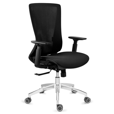 DEMO# Chaise Ergonomique EVANS, Utilisation 8h, Piétement Métallique, en Tissu et Maille, Noir