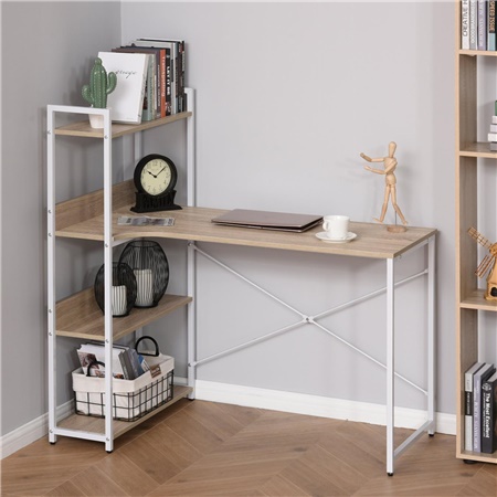 Bureau d’angle MACAO, avec Étagère Intégrée, 120x70x120 cm, en Bois, couleur Hêtre 