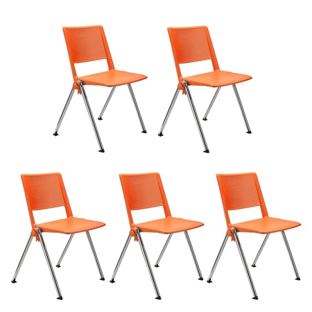 Lot de 5 chaises visiteur CARINA, Empilable, Crochets d’Attache, Piétement Chromé, Orange