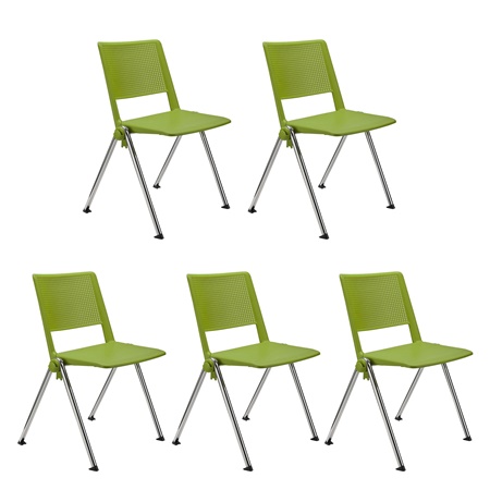 Lot de 5 chaises visiteur CARINA, Empilable, Crochets d’Attache, Piétement Chromé, Vert