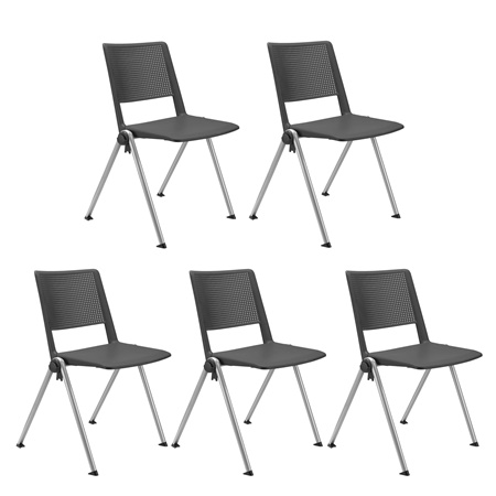 Lot de 5 chaises visiteur CARINA, Empilable, Crochets d’Attache, Piétement Gris, Gris