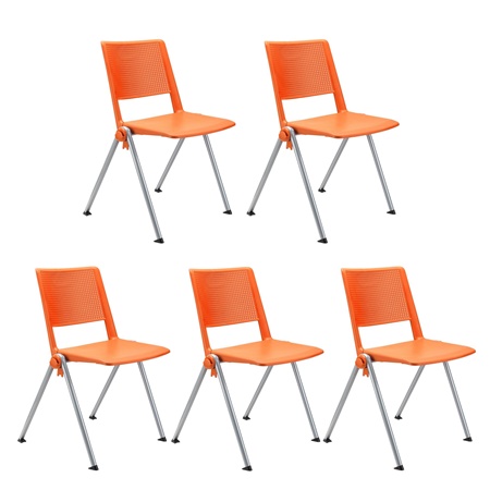 Lot de 5 chaises visiteur CARINA, Empilable, Crochets d’Attache, Piétement Gris, Orange