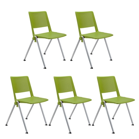 Lot de 5 chaises visiteur CARINA, Empilable, Crochets d’Attache, Piétement Gris, Vert
