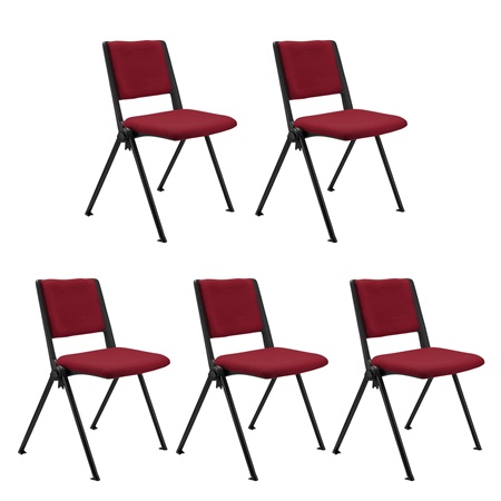 Lot de 5 chaises visiteur CARINA, Empilable, Crochets d’Attache, Piétement Noir, Tissu Bordeaux